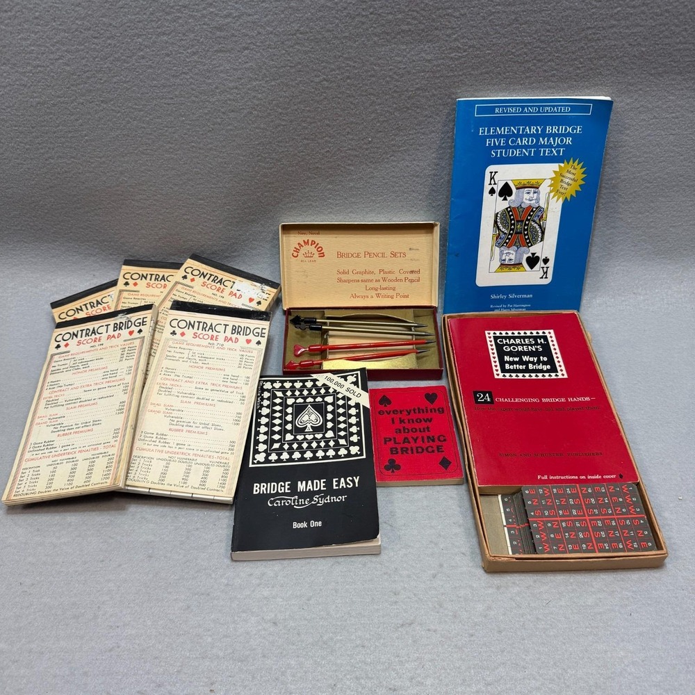 Vintage Contract Bridge Bundle Books Goren Card Set Score Pads Pencils